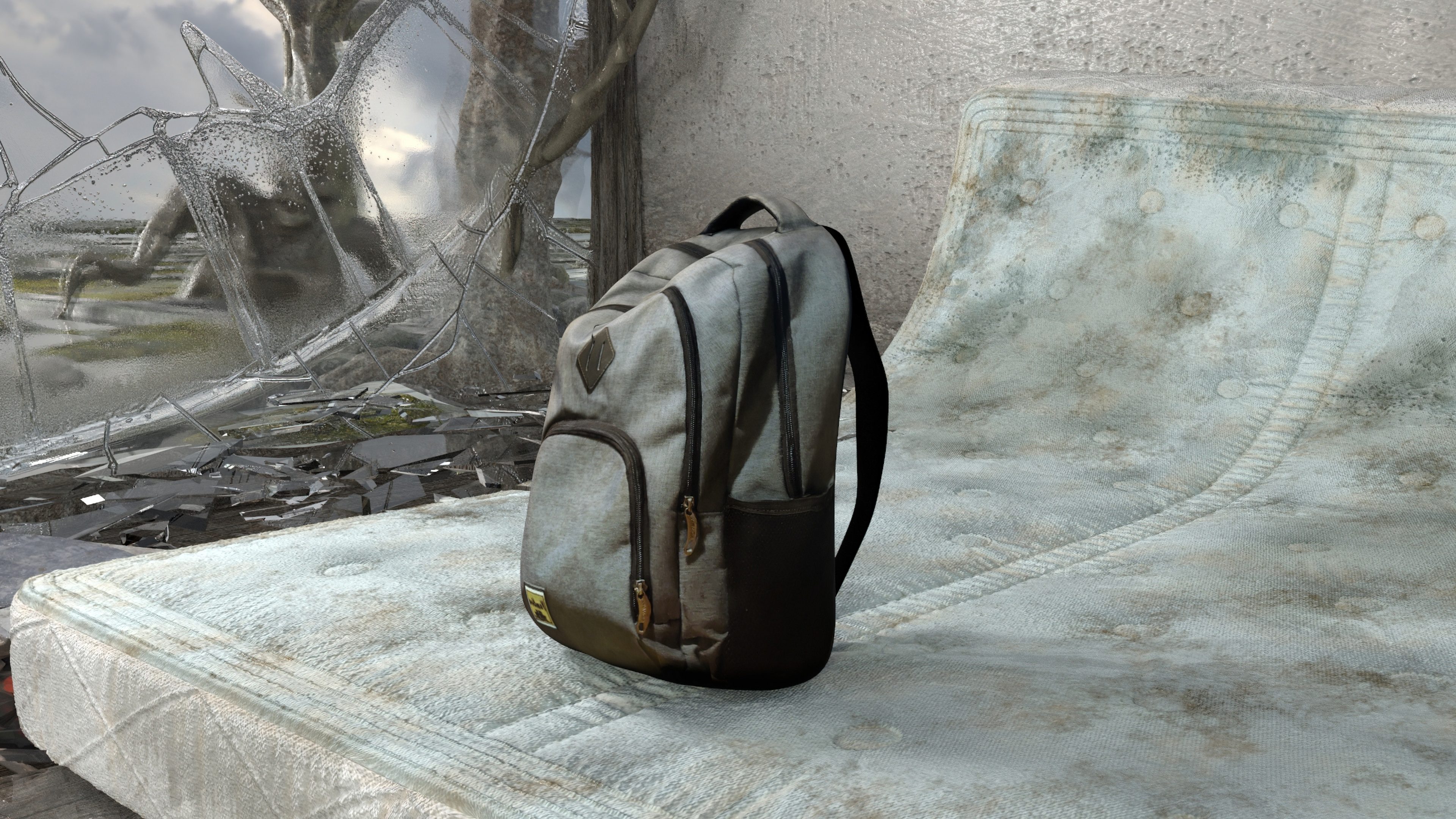 Backpack on a mattress in bedroom