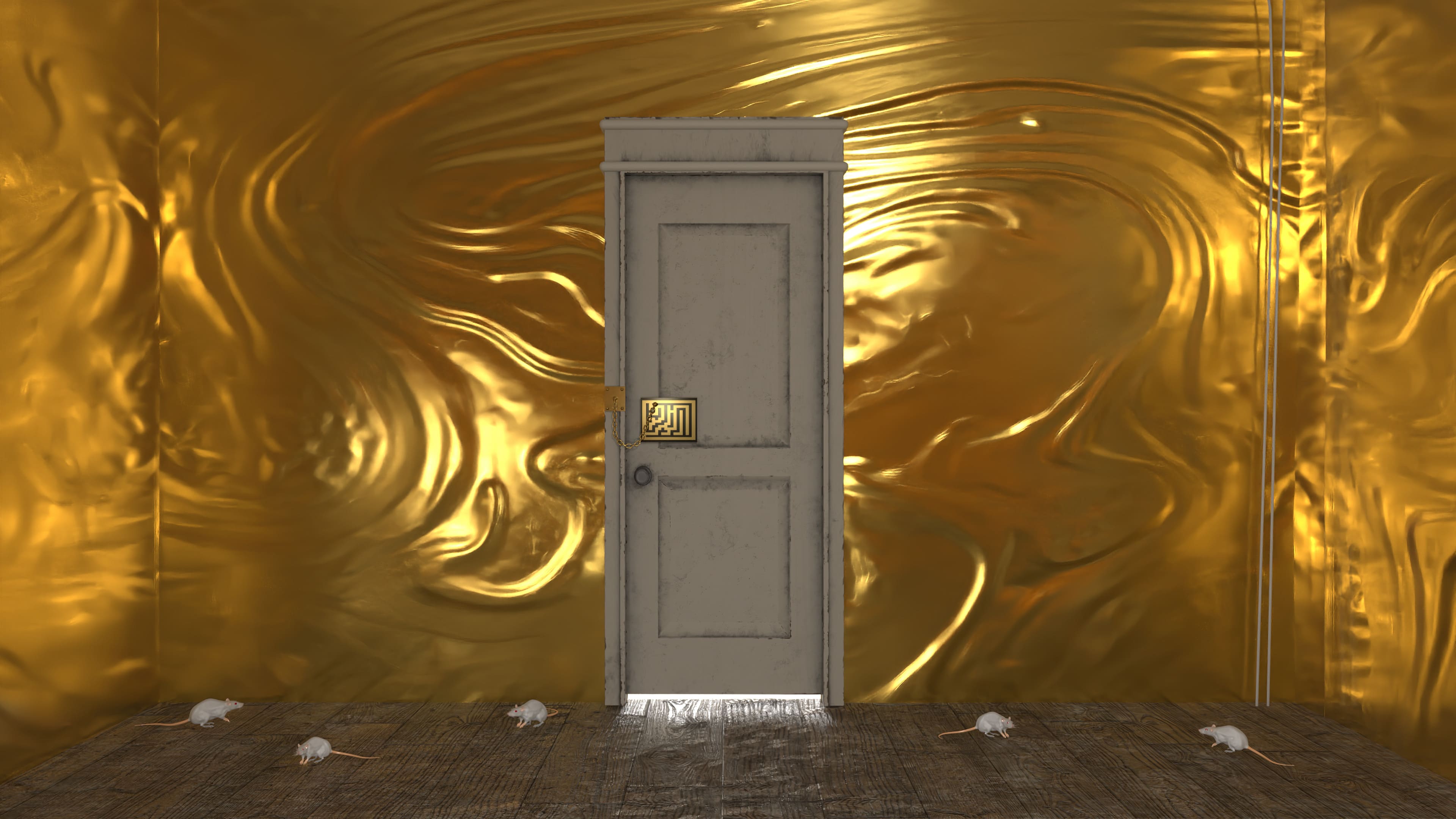 Golden room with rats and locker
