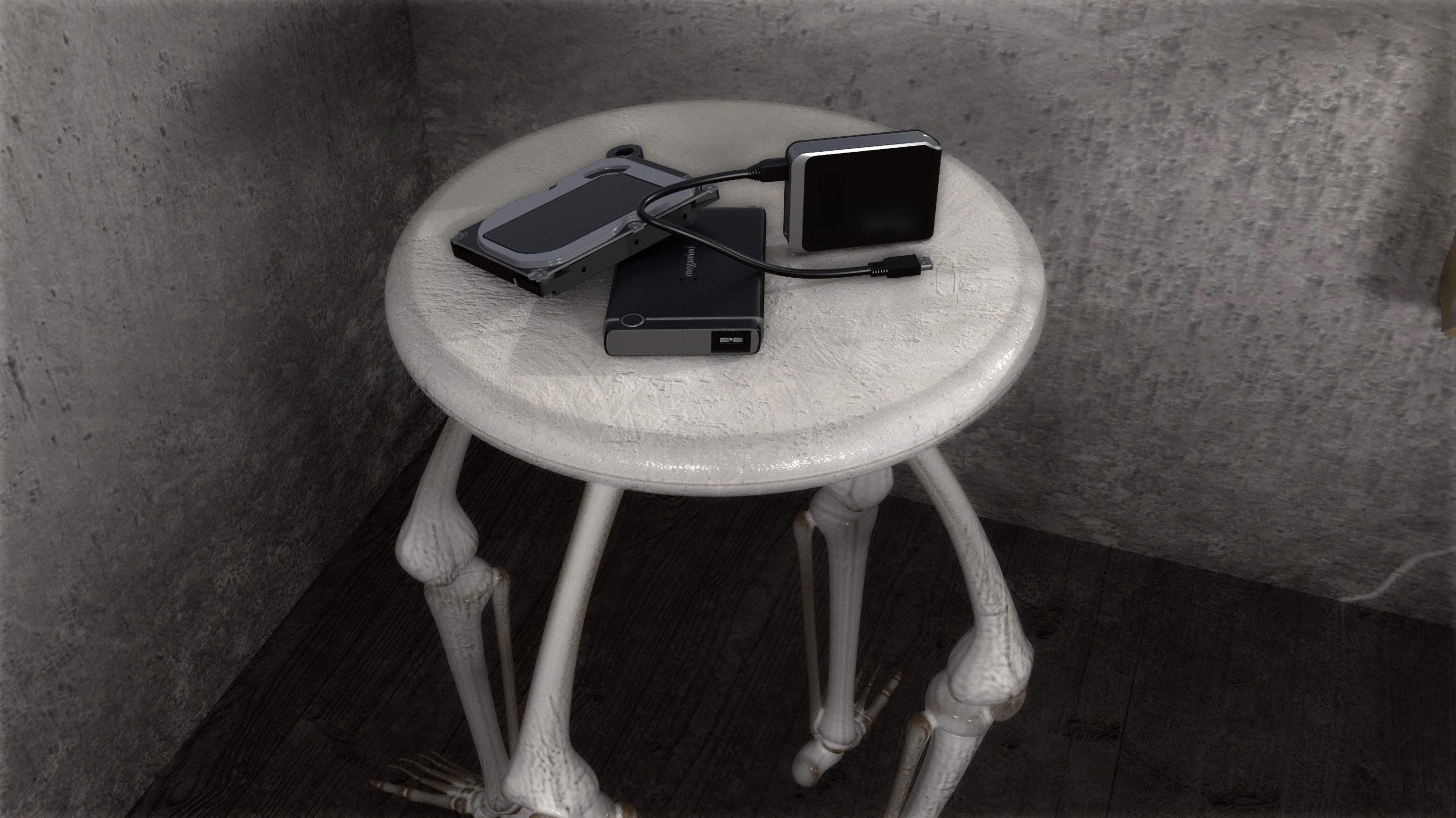 Skeleton chair with a hard disk