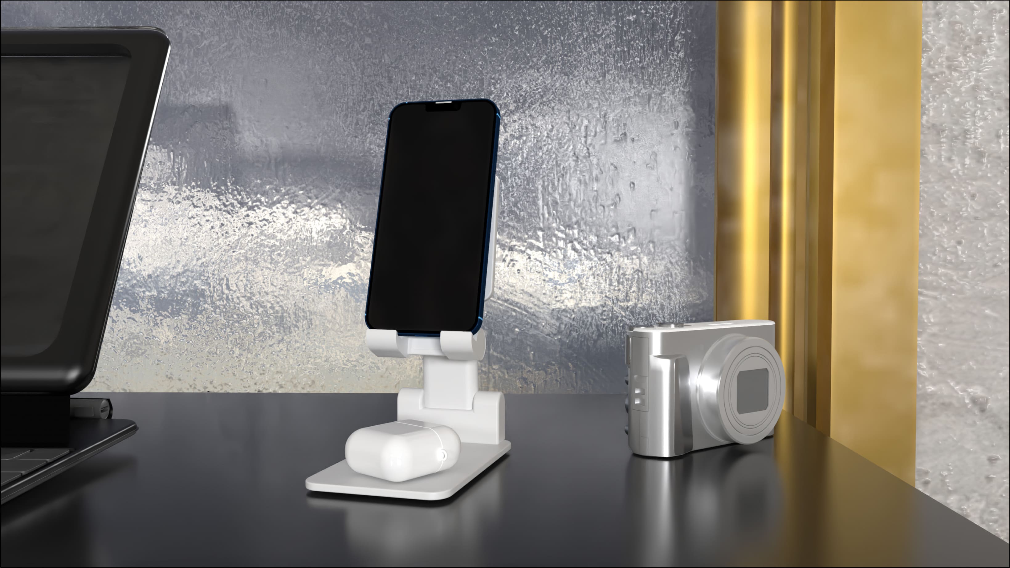 Table with iPhone and camera